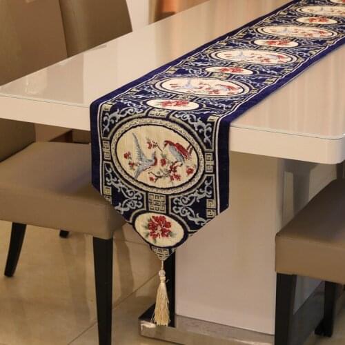 High Quality New Chinese Style Table Runners Classical Birds Flowers Table Flag Chenille Table Cover Dining Table Wedding Decor