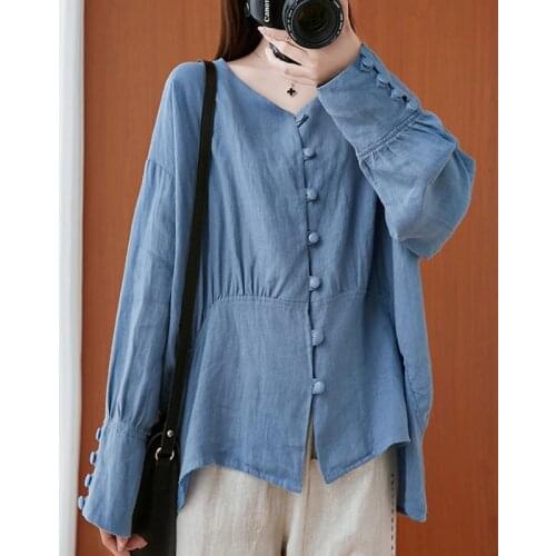 Women Cotton Linen Long Sleeve Shirts New 2020 Autumn Simple Style Vintage Solid Color Female Loose Casual Oversized Tops S1830