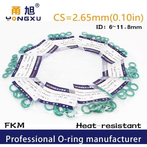10PCS/lot Green FKM Fluorine Rubber O-rings Seals 2.65mm ID6/7.1/7.5/8/8.5/9/9.5/10/10.6/11.2/11.8*2.65mm ORings Gasket Washer
