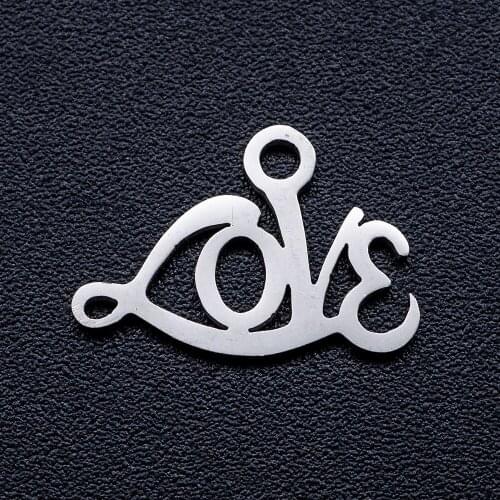 10pcs/lot Hollow Love Word DIY Jewelry Charms Wholesale 100% Stainless Steel Never Tarnish Pendants Charm for Bracelet Making