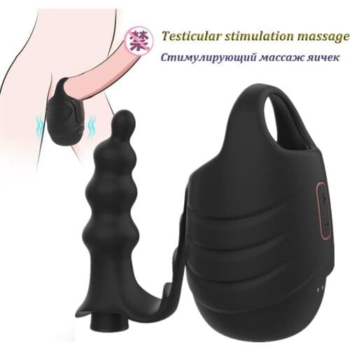 Anal Plug Vibrators Men Testicle Vibrating Penis Sleeve Scrotum Stimulator Penis Delay Trainer Cock Ring Adult Sex Toys For Men