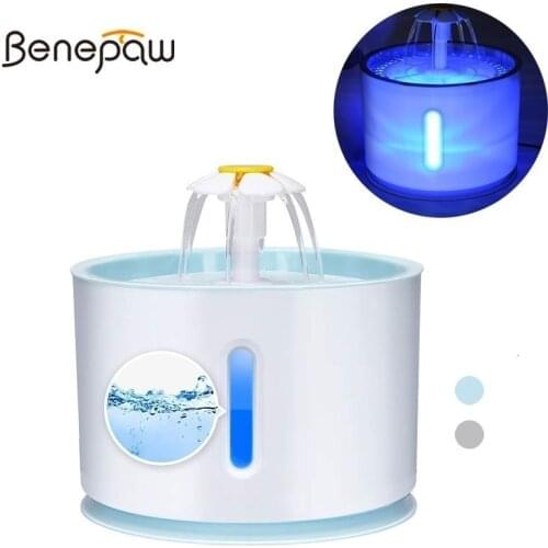 Benepaw Ultra Quiet Pet Dog Drinking Water Fountain Water Level Window Automatic Electric Water Dispenser With LED Light, Filter