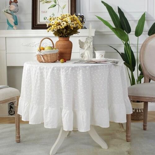 European Style Lotus Leaf White Jacquard Hollow Round Tablecloth Modern Minimalist Dining Table Tablecloth Coffee Tablecloth