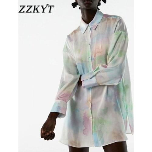 ZZKYT 2021 Women Spring Fashion Tie Dye Loose Blouses Vintage Lapel Collar Long Sleeve Female Shirts Blusas Casual Chic Tops