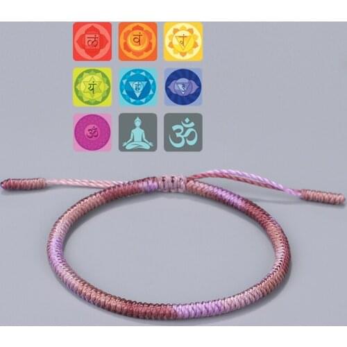 Handmade Tibetan Buddhist Knots Lucky Rope Bracelet For Women Men Yoga Meditation Jewelry Gradient Bangle