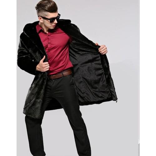 2018 New Mens Mink long coat Imitation Fur coat European and American Fashion Warm jacket Artificial fur Size S M L-4XL
