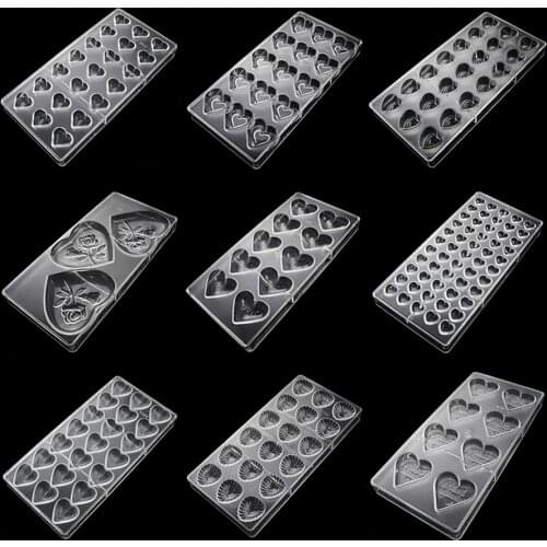 Polycarbonate Chocolate Moulds 14 Style Valentines Day Heart Shape Pastry Baking Tools For Candy Plastic Fondant Pudding Molds