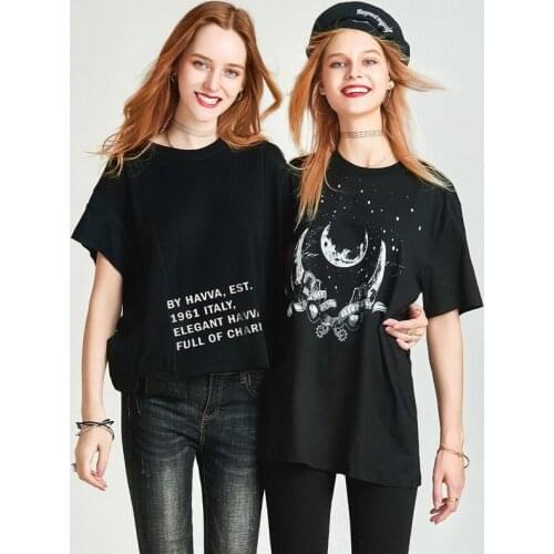 HAVVA 2020 Summer New Fh-c High Count Double Yarn Cotton Digital Printed Short-sleeved T-shirt for Women T5172