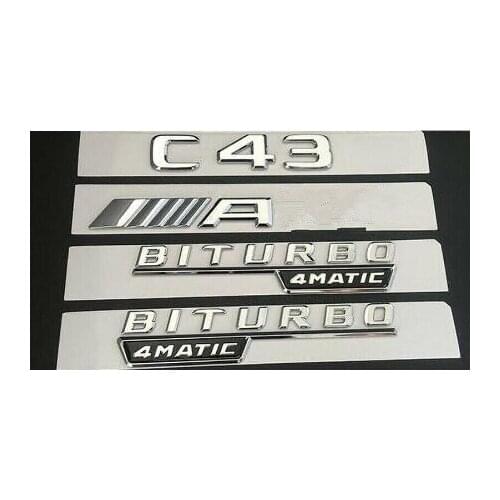 Chrome for C43 FOR BITURBO 4MATIC Trunk Fender Badges Emblems for Mercedes