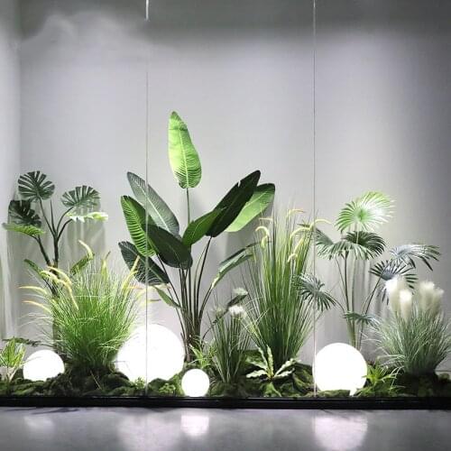 Large simulation of green plant landscaping indoor floor stair corner plant landscape tree window decoration scene layout