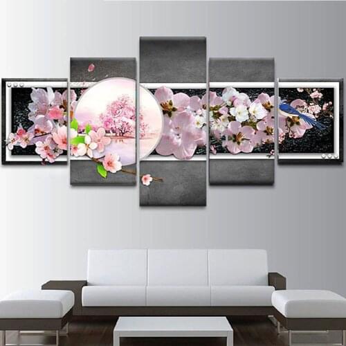 Painting Flower Birds Moon Full Round Drill Diamond 5D 5 Pcs Embroidery Cross Stitch Picture Scenery Wall Art Home Decor Gift