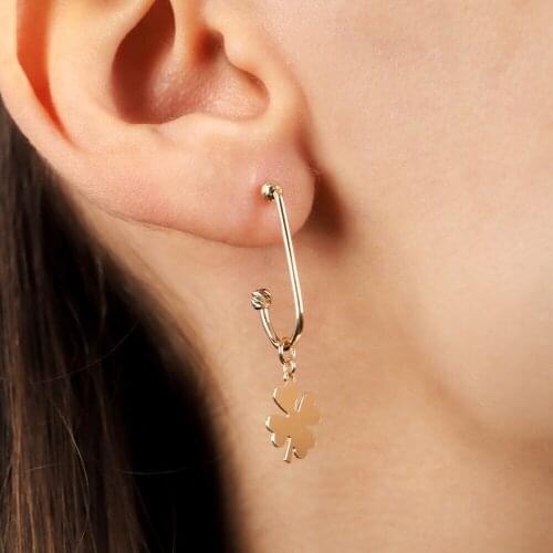 Clover Pendulum Gold Earrings 14 Carat Dorika Custom Design Handy Custom Craftsmanship Gift Gold Earring On Special Occasions