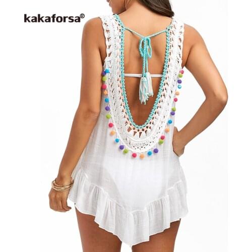2020 Sexy Crochet Beach Cover Up Cotton Beach Dress Womens swimsuit Backless Robe De Plage Sleeveless Top Bikini Swimming Suit