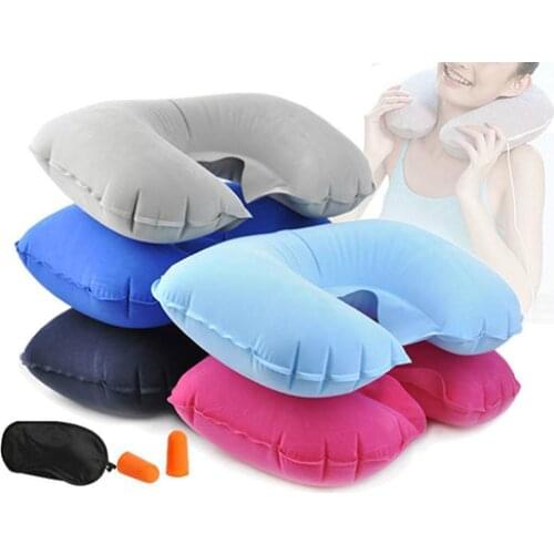 50% Hot Sales Travel Flight Long Trip Inflatable U-shaped Neck Pillow + Eyepatch + Earplugs