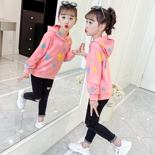 Fashion Girls Sweatshirts Coat Cotton Kids Hoodies Tops Cartoon Print Children Clothes Long Sleeve Sweatshirts 4 6 8 10 12 Years