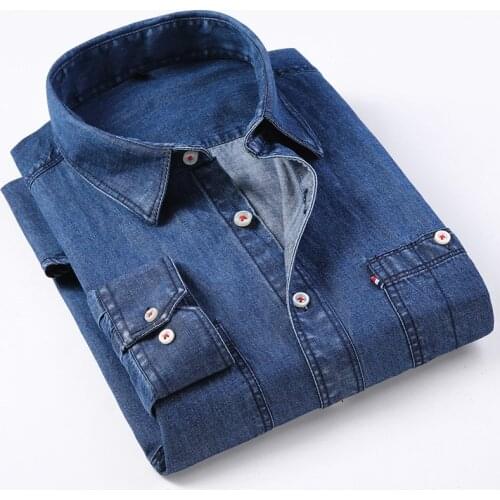 Casual Denim Shirt men Long Sleeve Cotton regular Fit denim Jeans shirt western Fashion Mans Clothes Easy Care 2020 Comfortable