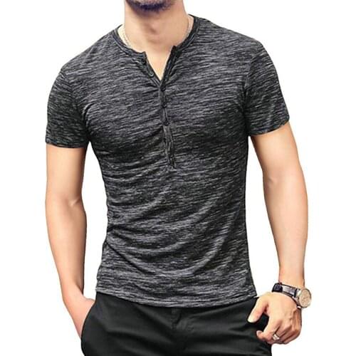 Mens Wear Summer Mens T-Shirt Slim Fit Tee Short Sleeve V Neck Tops Blouse Cotton Blends N77