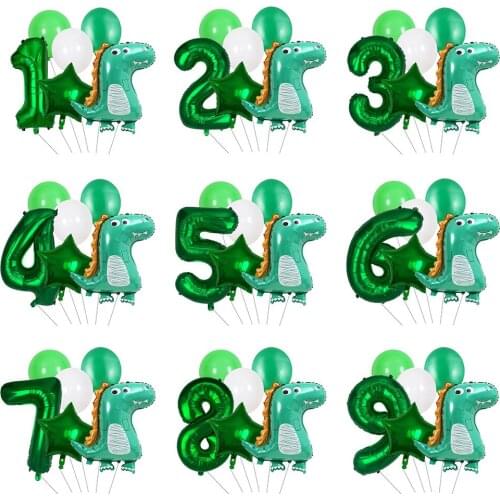 32 Inch Dinosaur Foil Balloon Set Green Digital Animal Latex Ballon Boy Kids Happy Birthday Party Decorations Baby Shower Globos