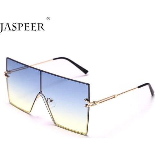 JASPEER One Piece Oversized Sunglasses Women Rimless Gradient Sun Glasses Men Goggle Shades UV400 Female Punk Eyewear