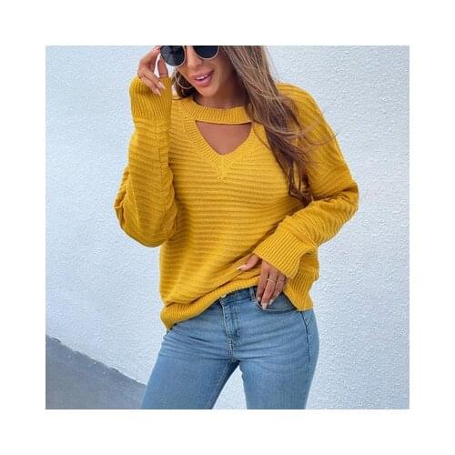 Autumn Women Fashion Solid Sweater Pullovers O-Neck Loose Hollow Out Pullovers Tops Female Knit Sweater Pullovers