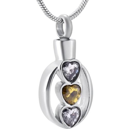 IJD9107 Stainless Steel Cremation Pendant Heart Crystal Memorial Souvenir Pendant for Ashes Urn Necklace Jewelry