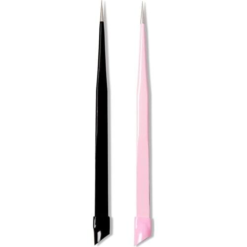 Stainless Steel Dual-ends Straight Nail Tweezers with Silicone Pressing Head for 3D Sticker Picker Metal Nail Art Tool