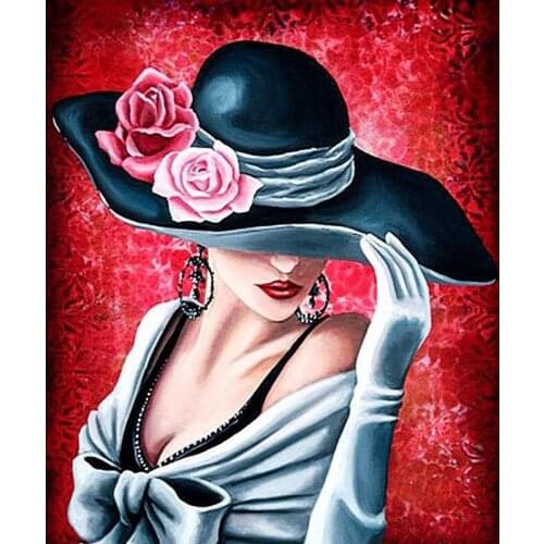 Full Square/round Diamond 5D DIY Diamond Painting A hat girl Embroidery Cross Stitch Rhinestone Mosaic Home Decor