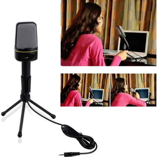 Professional Studio 3.5mm Volume Control Condenser Wired Computer Microphone Mic withTripod Stand for PC Laptop Notebook Skype