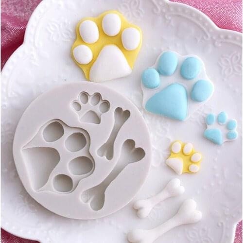 Dog Paw Bone Shape Silicone Fondant Chocolate Resin Aroma Stone Ornaments Soap Mold For Pastry Cup Cake Decorating Kitchen Tool