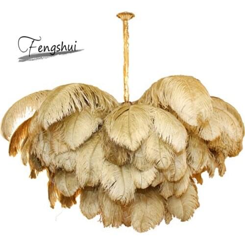 Nordic Ostrich Feather Luxury Pendant Lights Lighting Villa Living Room Art Hanging Lamp Home Decor Pendant Lamp Light Fixtures