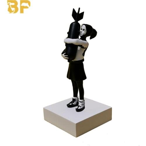 Modern Art Luxurious Black White Bomb Hugger Banksy Bomb Girl Street Art Resin Statue Creative Home Best Present