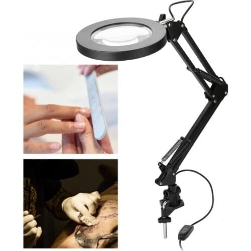 Clamp Mount LED Tattoo Magnifier Lamp Salon 5X Magnifying Lamp Eyebrow Lip Tattoo Nail Art Manicure Cold Light for Beauty Salon