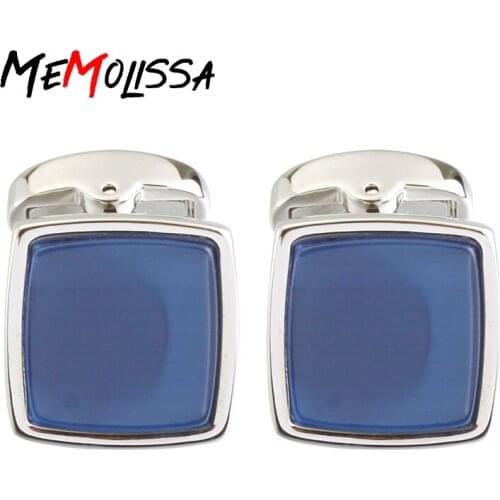 MeMolissa Luxury Shirt Cufflinks for mens Brand cuff button Light Blue Opals Square cuff links High Quality abotoaduras Jewelry