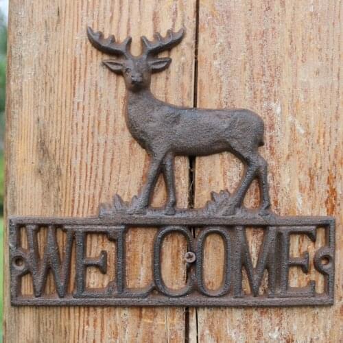 Reindeer Cast Iron Welcome Signs Wall Plaque European Farm House Style Antique Rustic Home Garden Decor Animal Sculptures Words