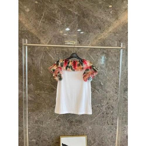 Summer T-Shirt Women 2021 Silk Tops Tees Luxury Cotton Sicily High Quality Ruffles Casual