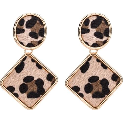 Boho Ethnic Flannelette Leopard Earrings Big Handmade Rhombic Statement Earrings In Drop Earrings Female Jewelry for Women Gift