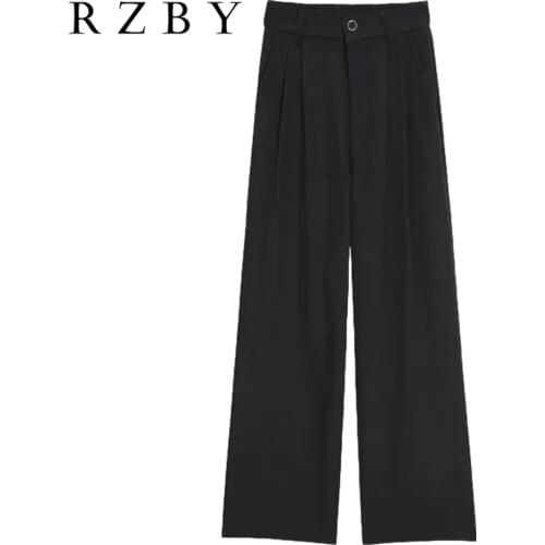 Women Ice Silk Wide-legged Pants Female Summer Plus Size High Waist Trousers Drape Leisure Pantalon Straight 여성 바지 RZBY323