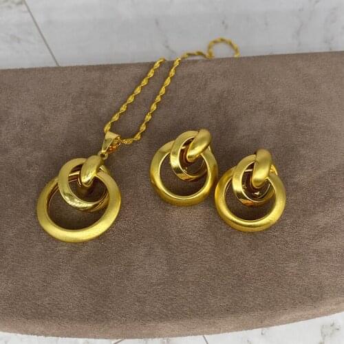 Conjuntos de joyería nupcial Africana chapada en oro de 24K para mujer, collar, pendientes, pulsera, regalos del anillo conjunto