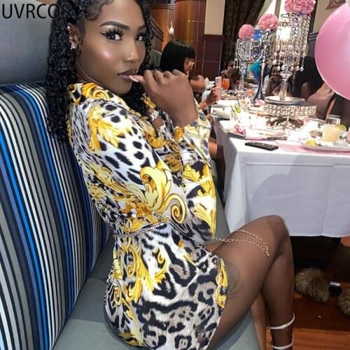 UVRCOS Birthday Outfits For Women One Piece Elegant Short Jumpsuit Leopard Printed Inch Shirt Button Yellow New Overalls Rompers