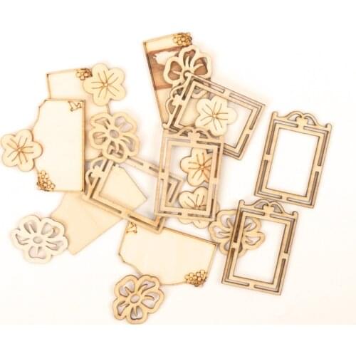Natural Flower Frame Pattern Wooden Scrapbooking Collection Craft Handmade DIY Accessory Home Decoration DIY 20-45mm 20pcs MZ203