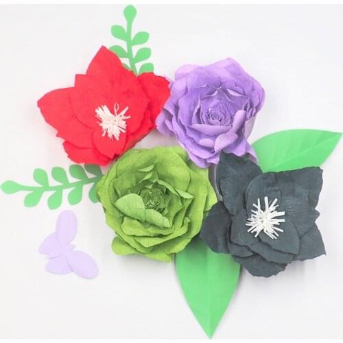 2018 4PCS Large Crepe Paper Flowers Backdrop + 4PCS Leaves + 1 Piece Butterfly For Wedding & Event Retail Store Home Decoration