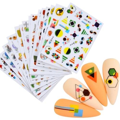 2021 New Designs Abstract Geometry Nail Decal And Sticker Flower Leaf Face Animal Simple Summer DIY Slider For Nail Art