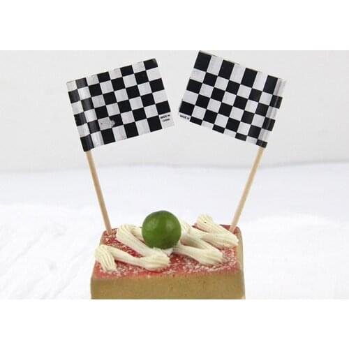 24Pcs Racing Flags Birthday Cake Toppers Checkered Decorative Cupcake Picks Dessert Cake Decoration Topper for Wedding Party