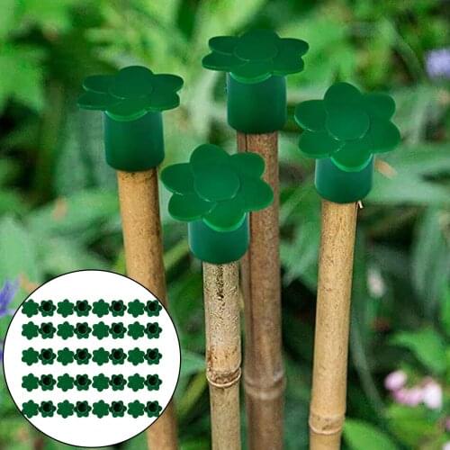 48pcs Garden Rattan Hat Bamboo Rubber Protector Green Flower Shapes Farm Safety Corner Plant Covers Bamboo Plant Support Rod