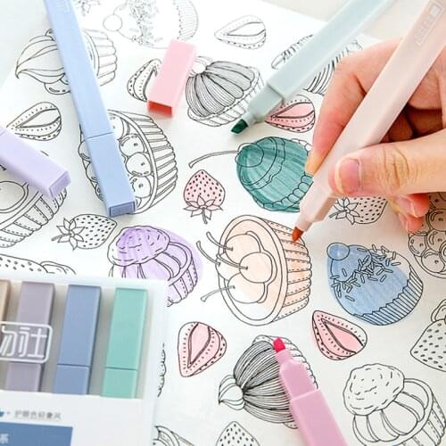 6pcs/set Soft Tip Highlighter Light Color Kawaii Marker Pen DIY Photo Album Journal Fluorescent Pen Student Stationery