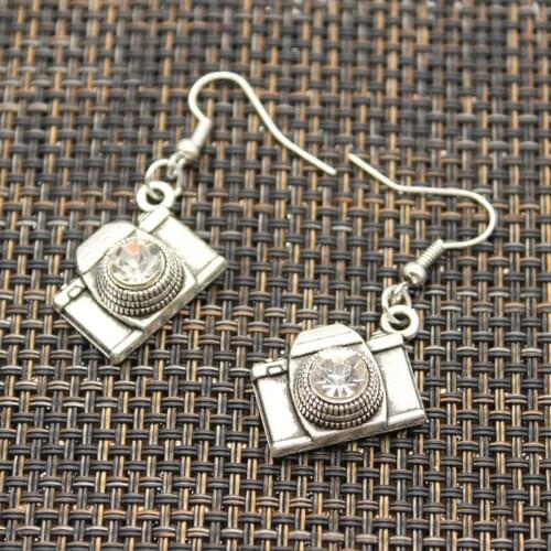 Antique Silver Color Color Camera Charm Drop Earring, Dangle Earrings For Womens