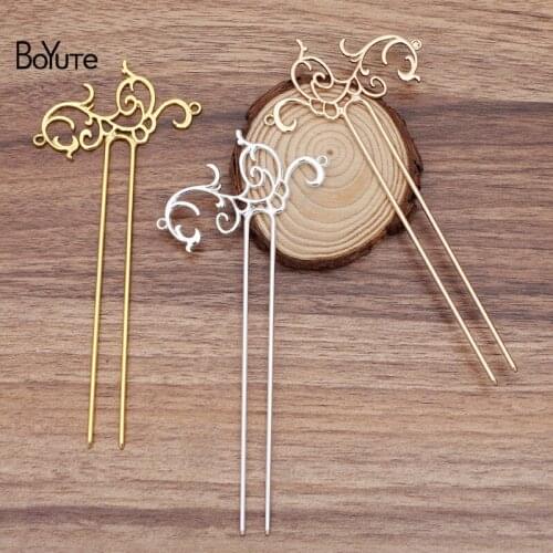 BoYuTe Wholesale (5 Pieces/Lot) 66*37MM Metal Alloy Flower Hair Stick Tiara Vintage Bridal Wedding Hair Jewelry Diy Accessories