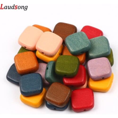 10pcs Natural Square Wooden Beads Multicolor 16mm For DIY Crafts Kids Toys Teething Pacifier Clip Spacer Beading Beads