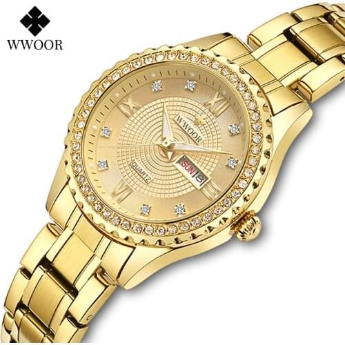 WWOOR Gevena Design Diamond Watch Women Luxury Gold Ladies Dress Wristwatches Female Quartz Bracelet Clock Gifts Box Reloj Mujer