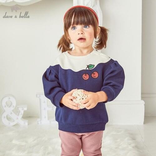 DB14897 dave bella autumn baby girls cute patchwork fruit print T-shirt children tops girl kids fashion tees